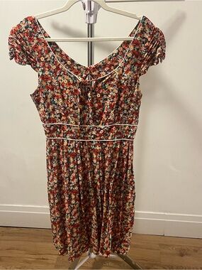American Rag Floral Tie-Front Cap Sleeve Dress in Red Yellow size Medium